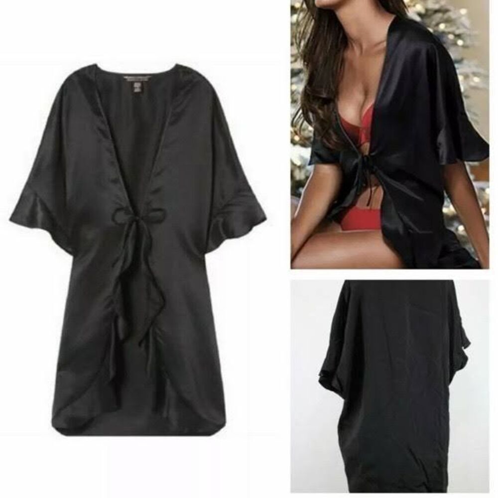 NWT Victoria’s Secret Sexy Black Satin Lingerie Robe | One Size